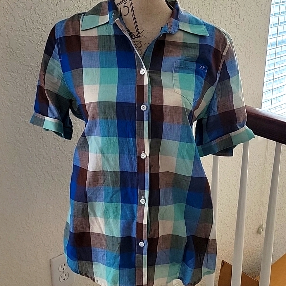 Elizabeth and James blue plaid cotton blouse